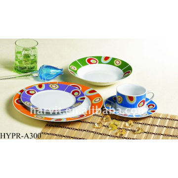 20pcs Fine Ceramic Dinnerware Set,Colorful Rim Decal Porcelain Dinner Sets,Home & Garden Beautiful Tableware